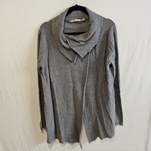 Soft Surroundings Cotton Wool Blend Wrap Textured Cowl Neck Sweater Large Gray